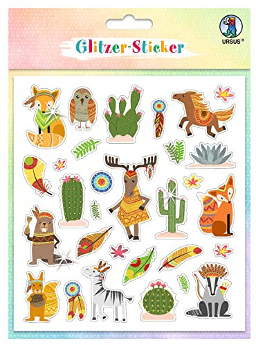 Ursus 59540004F - Glitzer-Sticker Fun IV, 4 Stickerbögen mit 156 selbstklebenden Aufklebern in verschiedenen Motiven, ca. 0,8-5,7 cm groß, teilweise folienveredelt oder beglittert, bunt