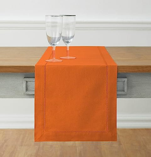 Solino Home Kürbis-Tischläufer, 183 cm lang, Baumwoll-Leinen-Hohlsaum, 35,6 x 183,9 cm, Tischläufer für Kommode, Schal, Bauernhaus, Esszimmer, Tischläufer für drinnen und draußen