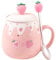 Dolce Fragola Tazza Rosa Caffè Tazza Ceramica Kawaii Tazza per tè mattutino Latte Frutta Tazza con bel coperchio e cucchiaio Novità creativa Compleanno Natale per gli amanti della ragazza 500ml (S)