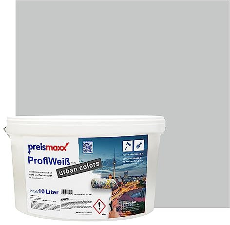 Preismaxx Profiweiß Wandfarbe grau 10L, hohe Deckkraft, Dispersionsfarbe innen, Innenwandfarbe Raumfarbe steingrau deckend, Deckkraftklasse 2, matt Innenfarbe Profi Qualität