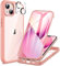 CENHUFO Compatible with iPhone 13 Case Built-in Glass Screen Protector with Camera Lens Protector, 360°Full Body Heavy Duty Protective Phone Case for iPhone 13 case Shockproof -Pink
