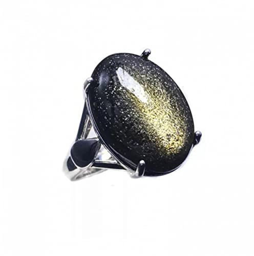 ACGZBD Natürlicher Obsidian Ring Sterling 925 Silber Obsidian Oval13*18mm Schmuck für Mann und Frau