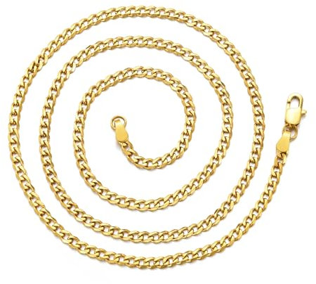 Philip Jones Men's 3mm Gold Plated Steel 24 Inch Cuban Curb Chain Necklace