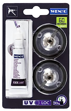 WENKO Plaque de montage murale Mod UV-Loc Système adhésif pour accessoires de salle de bain sans perçage avec 2 plaques 1 colle et 1 adaptateur pour montage mural solide Transparent Dimensions 2,5 x 7