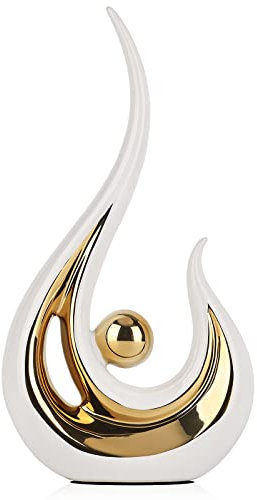 LCCCK Weiße Und Goldene Wohnkultur-Akzente, Moderne Abstrakte Kunst, Keramik-Dekor-Statue Und Skulpturen, Für Tischdekorationen, Esszimmer, Wohnzimmer, Büro, Mittelstück, Weiße Dekoration