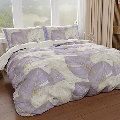 PETTI Artigiani Italiani - Set Copripiumino Singolo 160x200 cm (1 Federa 50x80 cm Inclusa), Parure Copripiumino Morbida Microfibra con Stampa Digitale - Made in Italy - Tropical Lilla O