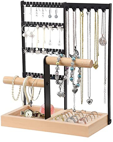 Caluself Schmuckständer Schmuckhalter Kettenhalter, 4-Tier Schmuckbaum Kettenständer Uhrenständer Ohrringhalter silber Schmuckaufbewahrung für Ringe, Ohrringe, Armbänder, Uhren und Accessoires