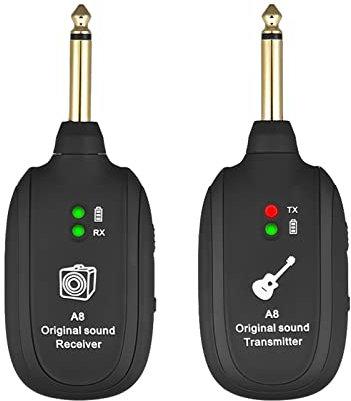 Sistema di trasmissione per chitarra,HUIOP A8 UHF Wireless Guitar Transmitter Receiver Set 730mhz 50M Range per basso elettrico Chitarre basso,Chitarra Sistema Trasmettitore di Sistema Sistema Wireles