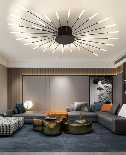 Modern LED deckenlampe Wohnzimmer Schwarz deckenleuchte Golden deckenlampe Ø105cm Ringe deckenlampen ceiling light Dimmbar mit Schlafzimmer Büroküche