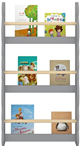 Duffy® Kids Bookcase Wall Shelf, Children's Bookshelf Storage Display Rack, Wooden Book Organizer for Children's Room (Grey-3 Tier, 42.5x80CM)
