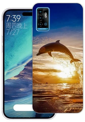 WUACYEAMING Carcasa para Móvil Compatible con ZTE Blade A71 Ultrafina Delgado Cover Transparente TPU Silicona Antigolpes Anti-arañazos Bumper Caso para Case-(Delfines)