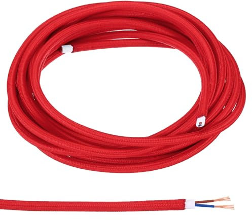 PATIKIL Fabric Cloth Covered Round Wire, 16.4ft 18AWG 2 Core Vintage Woven Electrical Cord for Pendant Light DIY Project, Red