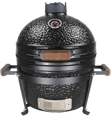 Sac Kamado 16 Ceramic BBQ Grill Oven, Charcoal Smoker, Black, Outdoor Cooker with Temperature Control, Large 250 sq inch Cooking Area