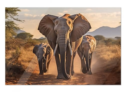 GRAZDesign Glasbild Elefanten Glasbilder Afrika Wandbilder aus Glas, Wanddeko Wohnzimmer, Küche, Flur, Büro - 100x50cm