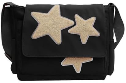 Messenger Bag Y2K Umhängetasche Süße Stern Messenger Tasche Canvas Umhängetasche Y2K Stern Schultertasche Einkaufstasche für Frauen Mädchen Schule (Schwarz)