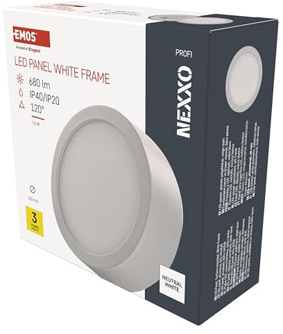 EMOS LED Panel 7,6 W, runde 680 lm Deckenleuchte, Wandleuchte mit Durchmesser 12 cm, ersetzt 50W Glühbirne, Lichtfarbe neutralweiß 4000K, inkl. LED-Treiber, Leuchtdauer 30000 St.