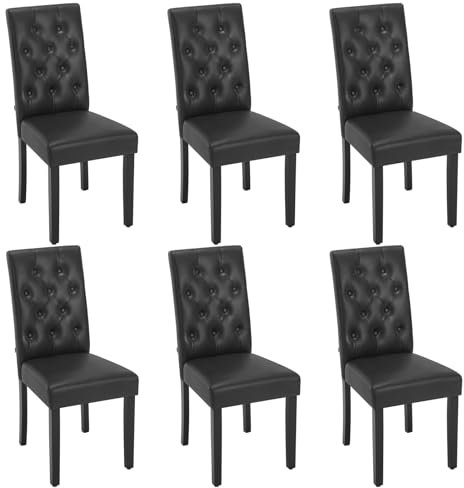WOLTU Esszimmerstühle 6er Set, Küchenstuhl mit hoher Rückenlehne, Polsterstuhl, Wohnzimmerstuhl, gepolsterter Stuhl, aus Kunstleder-Bezug Holzbeinen, für Esszimmer & Küche, Schwarz, EZS20sz-6