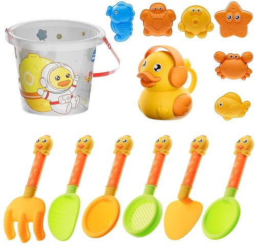 CLIUNT Giochi Spiaggia Bambini, 14 Pezzi Giocattoli da Spiaggia Set, Sabbia Giocattoli da Viaggio, con secchiello, pala, formine per sabbia, annaffiatoio per bambini ragazzi ragazze