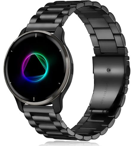 VELULYX Bracelet Métal 20mm pour Garmin Venu 2 Plus, Sq, Vivoactive 3/5, Vivomove HR, Forerunner 55/245/645 - Acier Inoxydable