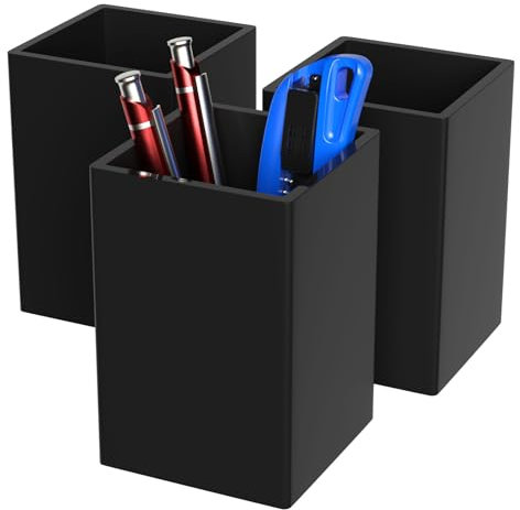 AITEE Schwarz Acryl Stifthalter: 3 Stück Bleistifthalter Schreibtisch Organizer Quadrat Stifttopf Make-Up Pinselhalter für Büro, Schule, Haushaltsbedarf (7,6 x 7,6 x 10,9 cm)