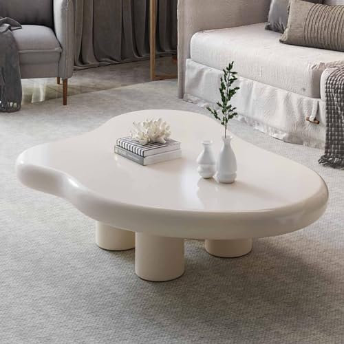 DAXUESEH Table Basse Nuage avec 4 Pieds Courts, Jolie Table Basse, Table à thé Moderne Blanche, Table d'appoint intérieure irrégulière pour Le Salon, Table Basse de Forme Libre