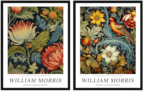 Gerahmtes William Morris Wandkunst-Set mit 2 Vintage-Poster mit botanischen Vögeln, William Morris, Ausstellungsdruck für Esszimmer, Büro, Schlafzimmer, 30,5 x 40,6 cm