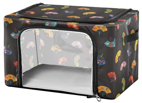 FRODOTGV Cute Japanese Fans Under Bed Storage Container Clear Window Collapsible Big Storage Bins with Lids 2 Openings Closet Storage Bags