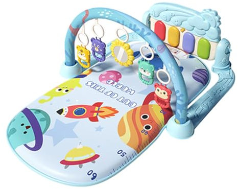 iSpchen Spieldecke Piano-Gym Spieldecke Spielmatte mit Spielbogen Krabbeldecke mit Musik abnehmbarem Babyspielzeug, Bauchzeit Activity Decke für Baby & Kleinkinder 0-24 Monate,Blau#01