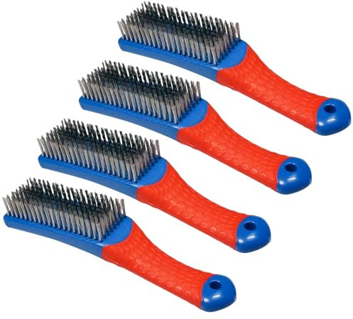 4 PCS Heavy-Duty Wire Brush Set, Heavy Stainless Steel Wire Scratch Brush, with Ergonomic Silicone Covered Handle, for Rust, Dirt, Deep Cleaning Rust and Paint