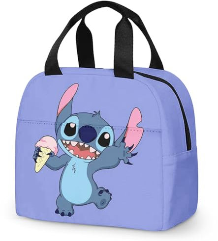 OZXVXZO Stiitch Lonchera de Dibujos Animados Bolsas De Almuerzo de Picnic Escolar Bolsa Térmica Térmica para Alimentos Bebidas Bolsa el Almuerzo Niños Para La Escuela Guardería Viajes 22x20x13cm(A)