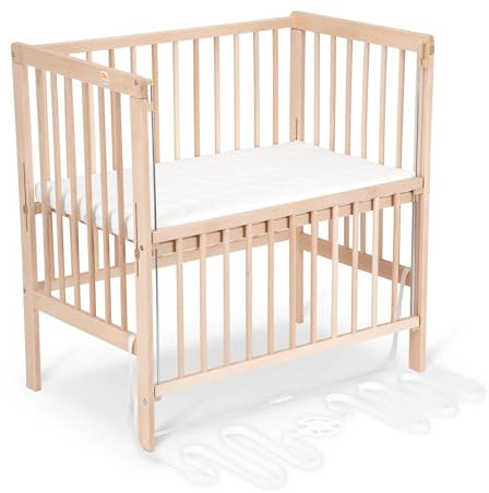 FabiMax Baby Beistellbett für Boxspringbett Flex Natur, stufenlos höhenverstellbar, Buchenholz massiv, naturbelassen, inkl. Matratze Classic
