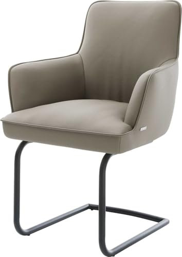 DELIFE Schwingstuhl Heira-Flex mit Armlehnen Freischwinger rund Schwarz Echt-Leder Schlamm Taschenfederkern