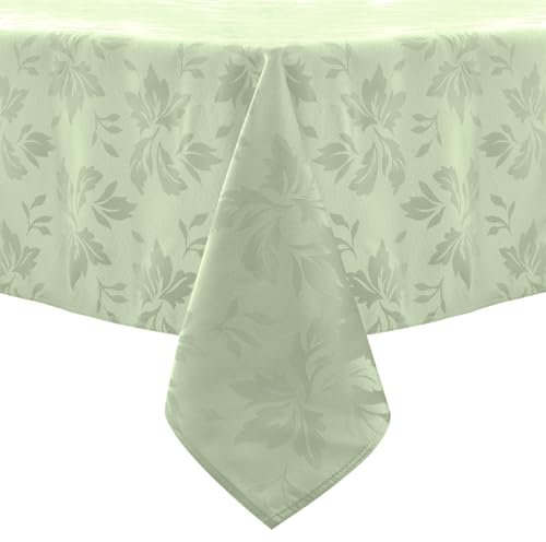 Romanstile Tischdecke abwaschbar 140 x 240 cm Grün Frühling Ostern rechteckig Luxuriös Blätter Damast Muster wasserabweisend Tischtuch Table Cloth für Geburtstag,Ostern,Spring,Outdoor,Garten,Balkon