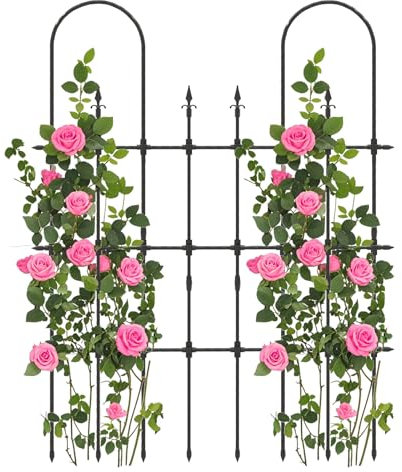 COSTWAY 146 x 186cm Garden Trellis, Metal Decorative Garden Fence with Sharp Ground Stakes, Rustproof Metal Plant Support Frame for Potted Plants Climbing Rose Vines Tomato