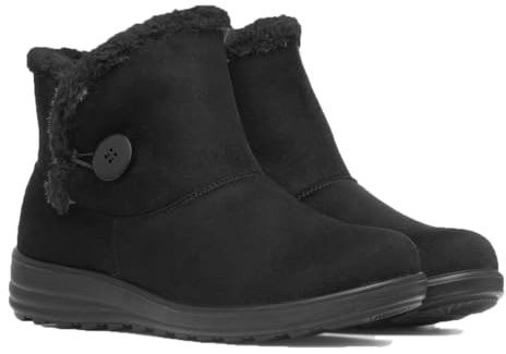 Cushion Walk Womens Ladies Lightweight Fur Lined Girls Warm Casual Comfort Winter Ankle Boots UK Sizes 3-8 (Black Fur, 6, UK Footwear Size System, Adult, Women, Numeric, Medium, 6)
