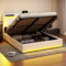 Mutuolux Lit Coffre LED 140x200 cm avec Rangement, Lit 2 Personnes avec Espace de Rangement et hydraulique, Tissu en PU, Blanc (sans Matelas)