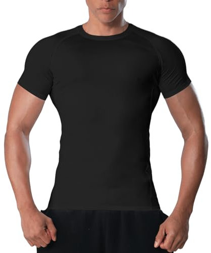 VanKee Compression Tops for Men Short Sleeve Running T-Shirts Breathable Underarm Mesh Quick Dry Base Layer Shirts for Gym Sports Workout Cycling Black