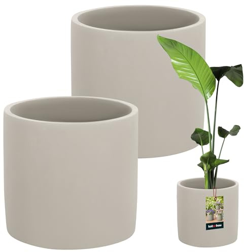 KOTARBAU® Blumentopf Keramik ⌀ 23 cm, Betonoptik, 22 cm hoch, 2er Set | Übertöpfe für Zimmerpflanzen, Blumentopf rund, Orchideentopf, Pflanzkübel handgefertigt, unglasierte Keramik, Matt, Grau