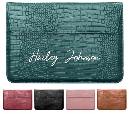 Customized 13-14 inch Laptop Sleeve Case with Stand for MacBook Air Pro for Surface Pro 8 2021/for Surface Go 3 13.6'' Add Your Own Name Signature Text Slim Bag Cover Crocodile PU Leather Gift Idea