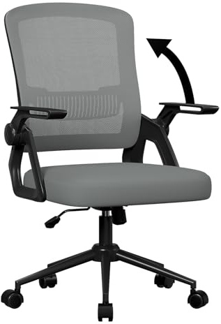 naspaluro Ergonomic Office Desk Chair, Height Adjustable Executive Work Computer Chairs with Padded Seat Cushion, Swivel Mesh Chair with 90° Flip-up Armrest & Lumbar Support for Home/Office-Dark Grey