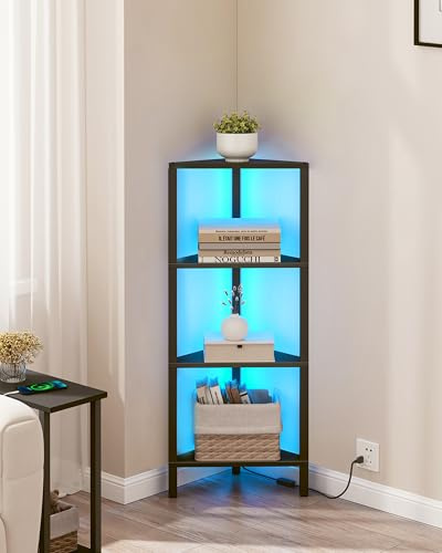 TUTOTAK Corner Shelf with LED Light, 4-Tier Corner Bookshelf for Small Space, Narrow Display Corner Shelf Stand with Storage Rack, for Living Room, bedroom, White BS05BK004LEU