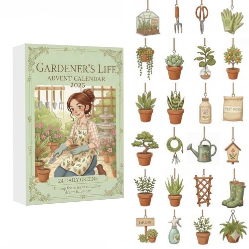 Florist Life Adventskalender 2025, 24 Tage Blumen-Themed Weihnachten Countdown, Mini Floral Ornaments Geschenkset für Gärtner, Floristik Liebhaber & Ferienhaus Dekor (Grün)