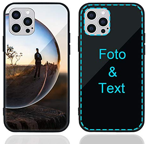 MXCUSTOM Personalisierte Handyhülle für Apple iPhone 12 Pro Max, Benutzerdefiniert Kratzfest Gehärtetes Glas Weicher Stoßfänger Hülle mit Eigenem Foto Bild Text Individuelle Schutzhülle (GHS-BK-P1A)