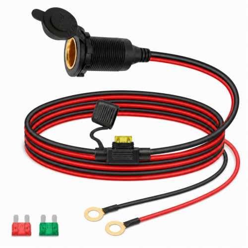 Leehitech Zigarettenanzünder 12V / 24V Steckdose mit Kabel,1m | Einbau Zigarettenanzünder Buchse mit Sicherung & 8mm Ringösen Wasserdicht für Auto, Motorrad, Boot, Wohnmobil