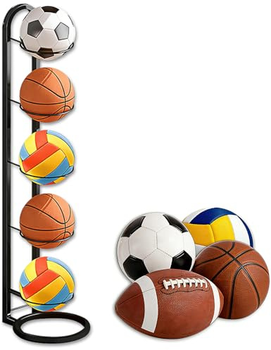 YANGUN Ball Storage Rack, 5 Tiers football stand, Multi-Layer Ball Organizer Rack, Removable Football Stand for Basketball Football Soccer Volleyball Outdoor Indoor