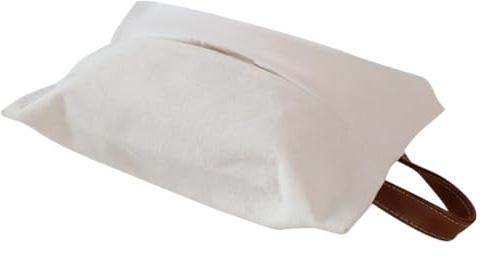 Étui à Mouchoirs Mural Blanc en Coton Lin et Cuir pour Maison | Format Suspendu, Usage Bureau et Chambre D’hôtel, pour Papier et Serviettes