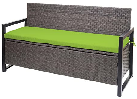 PROREGAL Poly-Rattan 3er Sitzbank | HxBxT 87x164x57cm | Gartenbank Truhenbank | Grau-meliert | Kissen Grün | Staufach Aufbewahrung Sitzkissen