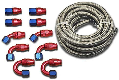 -6 AN6 PTFE Swivel Fittings + Stainless Steel Fuel Line Hose Kit 20FT