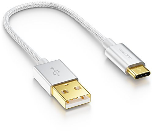 deleyCON 15cm USB-C Cable - Cable de Carga Cable de Datos - Nylon + Metal Plug - USB C a USB A - Compatible con Apple Samsung Google Huawei Xiaomi Tablet Laptop PC - Plata