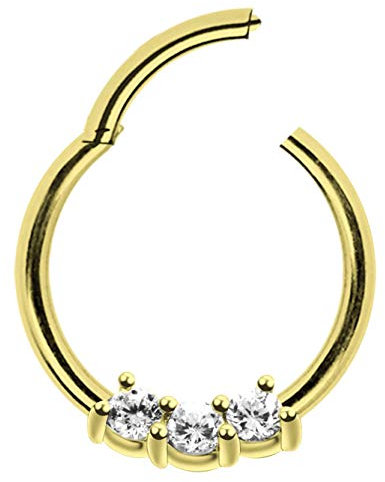 Piercing Ring Smooth Segment Clicker mit Stein, PVD Gold in 1,2 x 6 mm